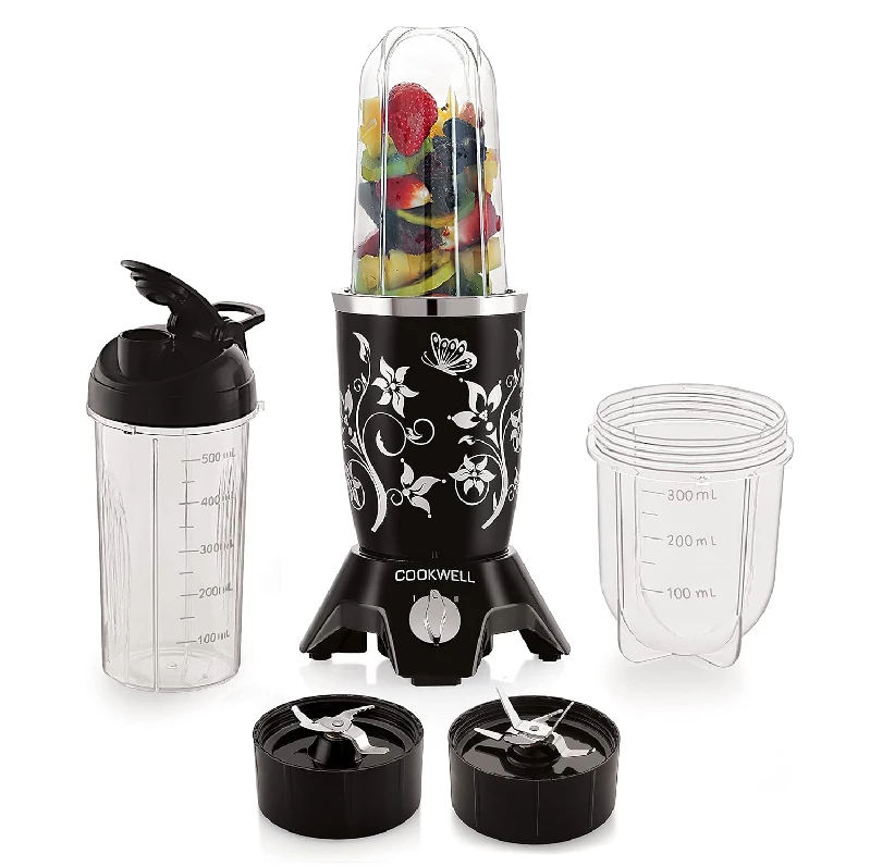 Cookwell Bullet Mixer Grinder-600 Watts Black, 3 Jars 2 Blade-1.webp